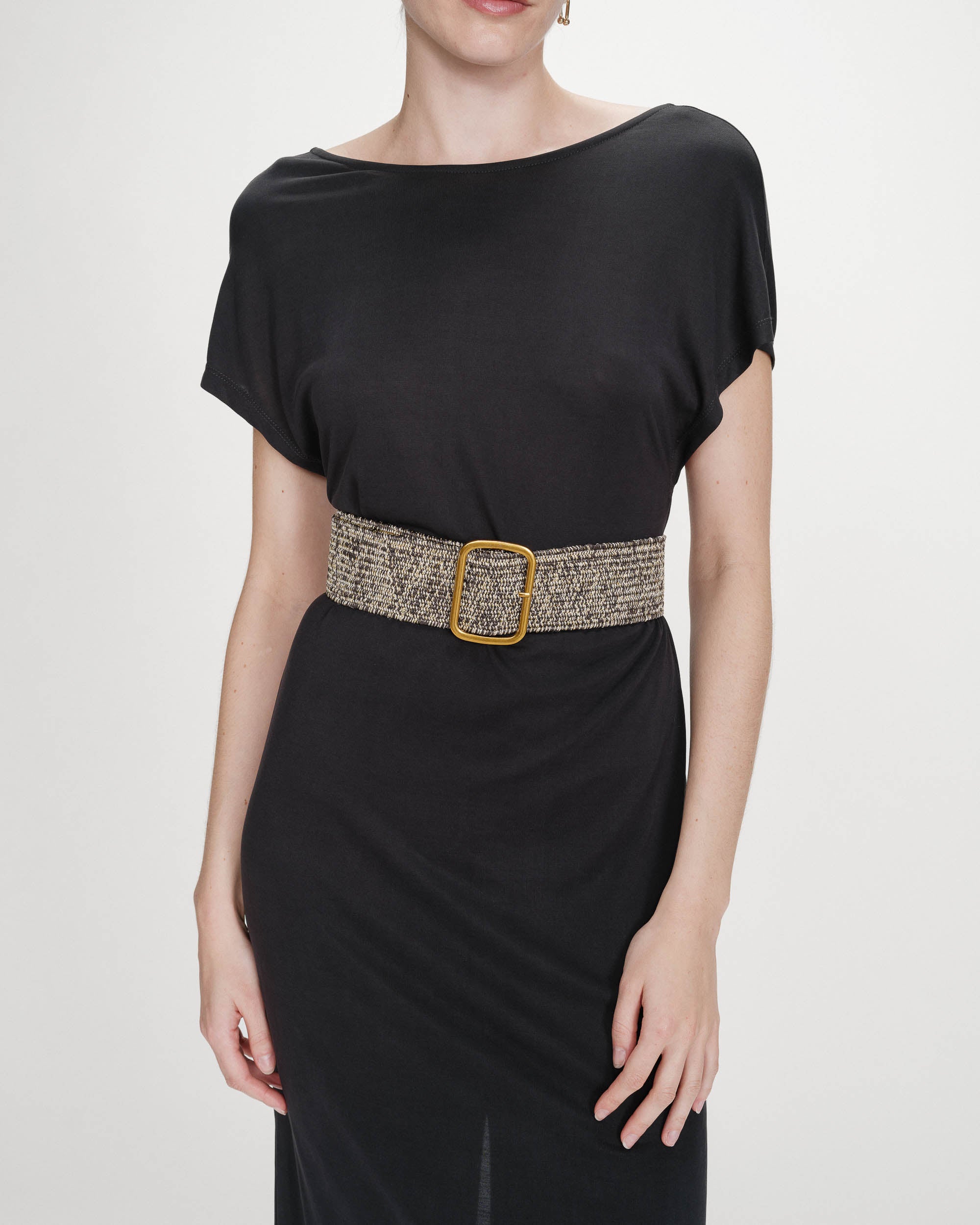 Ceinture tissée boucle carrée dorée chocolat Popcorn