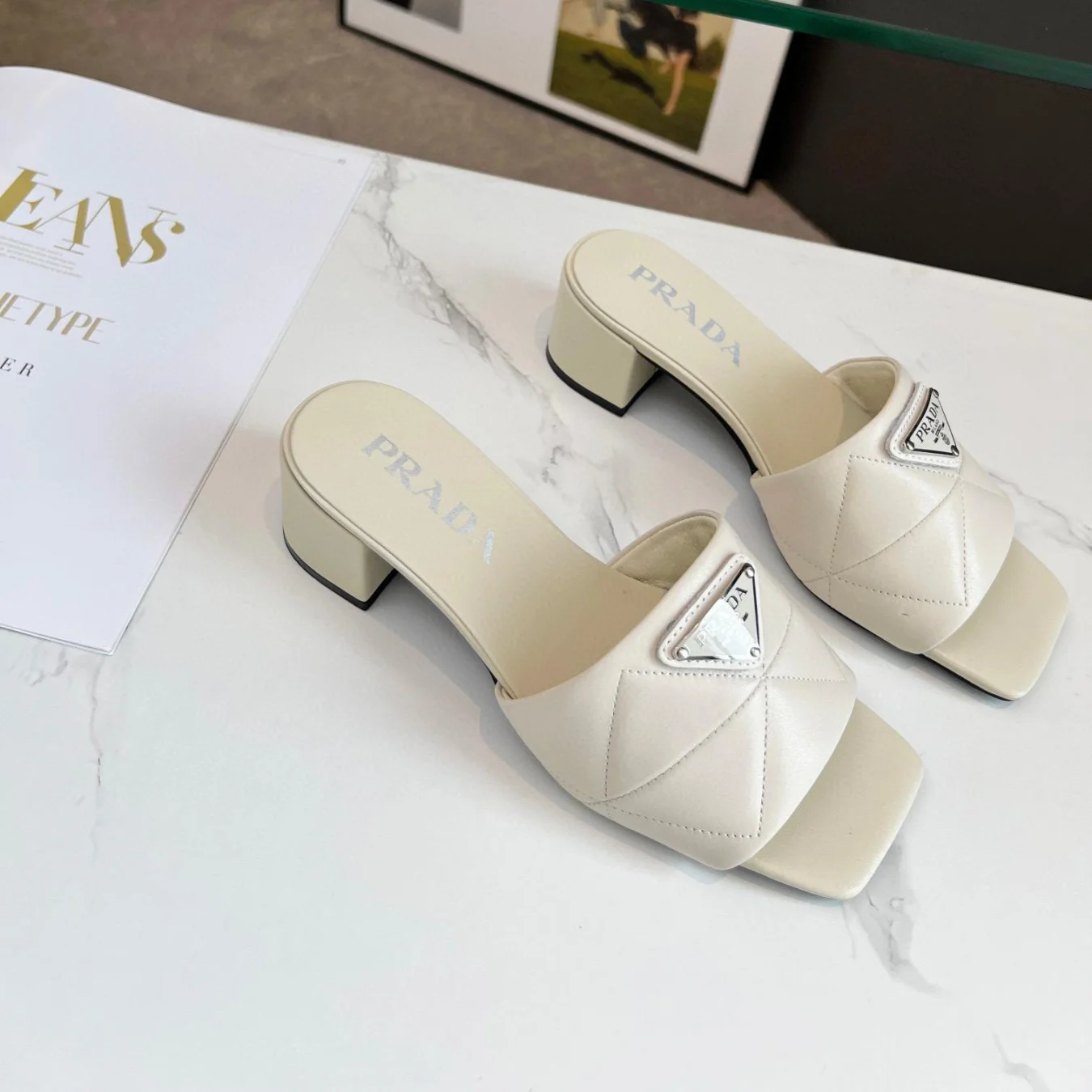 Prada  Comfort Goes With Everything 3.5CM Thick Heel Sandals Slide