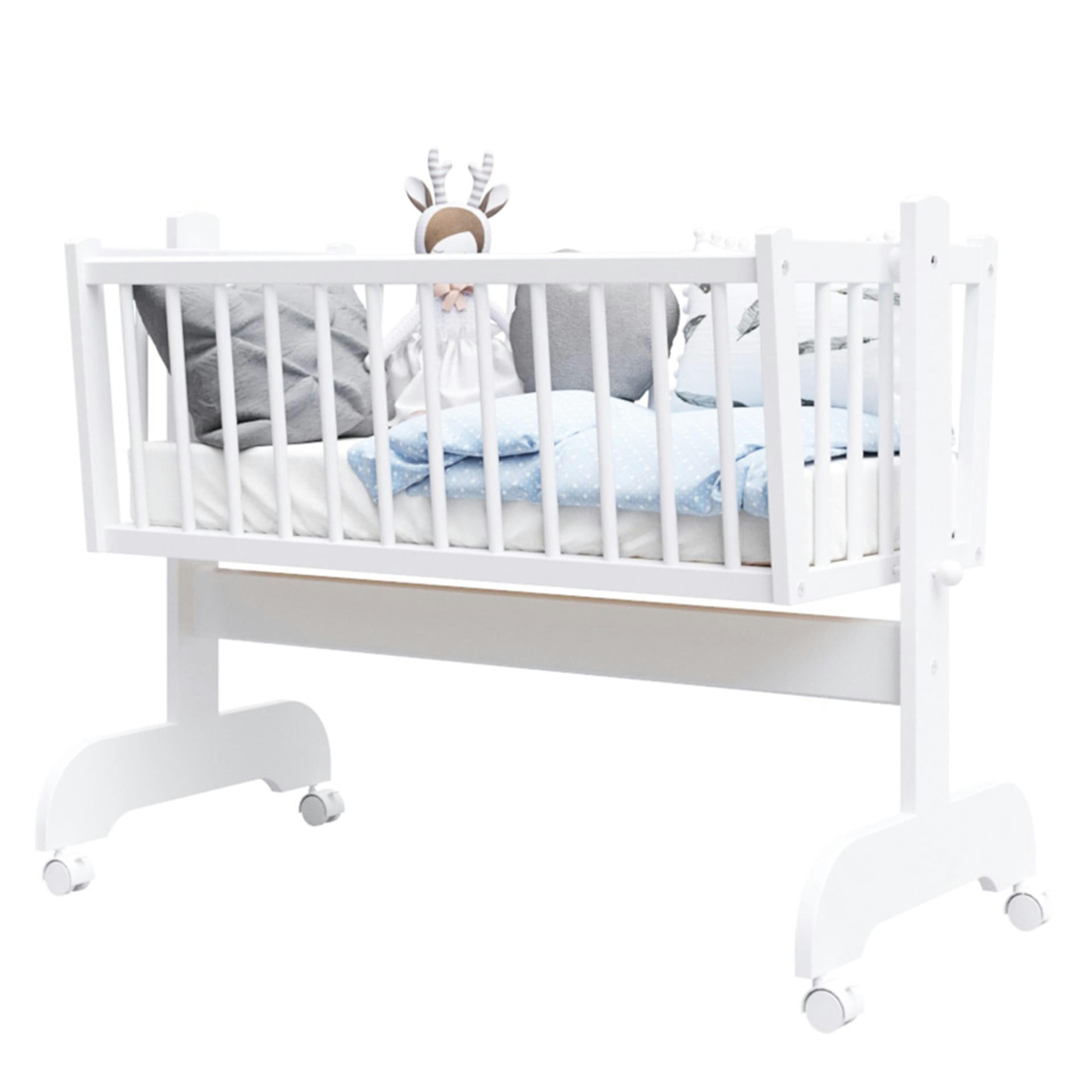 EMILIE - Berceau bébé en bois blanc - 90x40 cm - Matelas Inclus