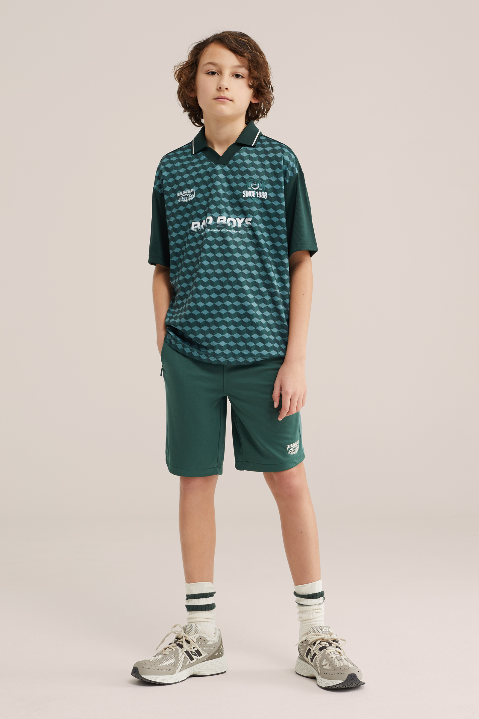 Jongens regular fit jersey short van technische stof