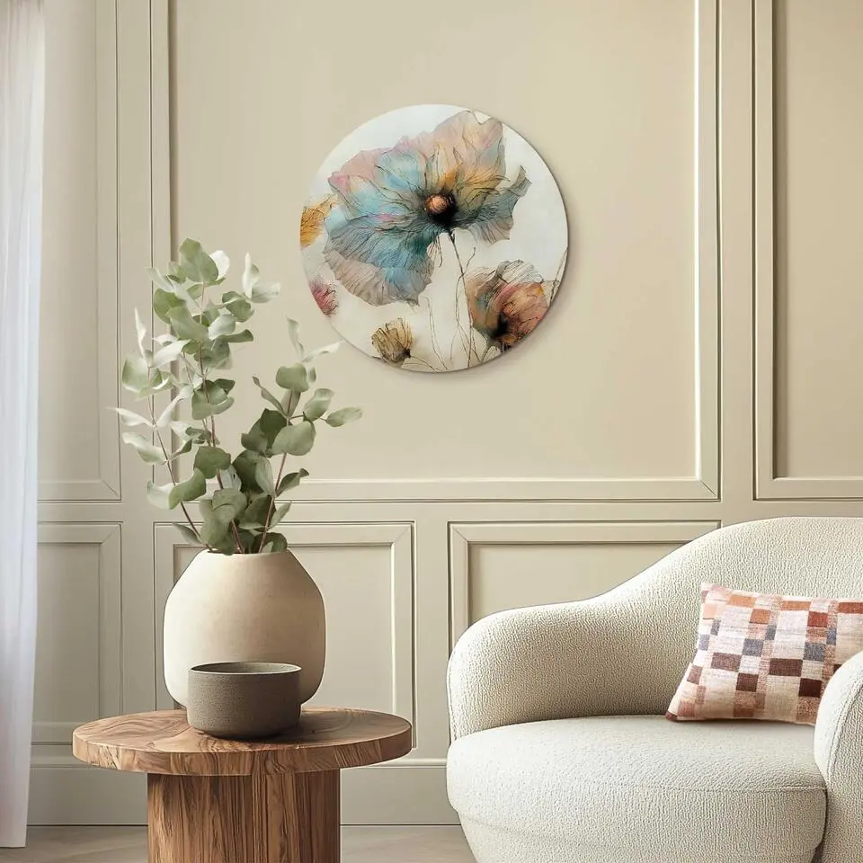 Glasschilderij Aquarel bloemen II - &Oslash; 50 - Blauw