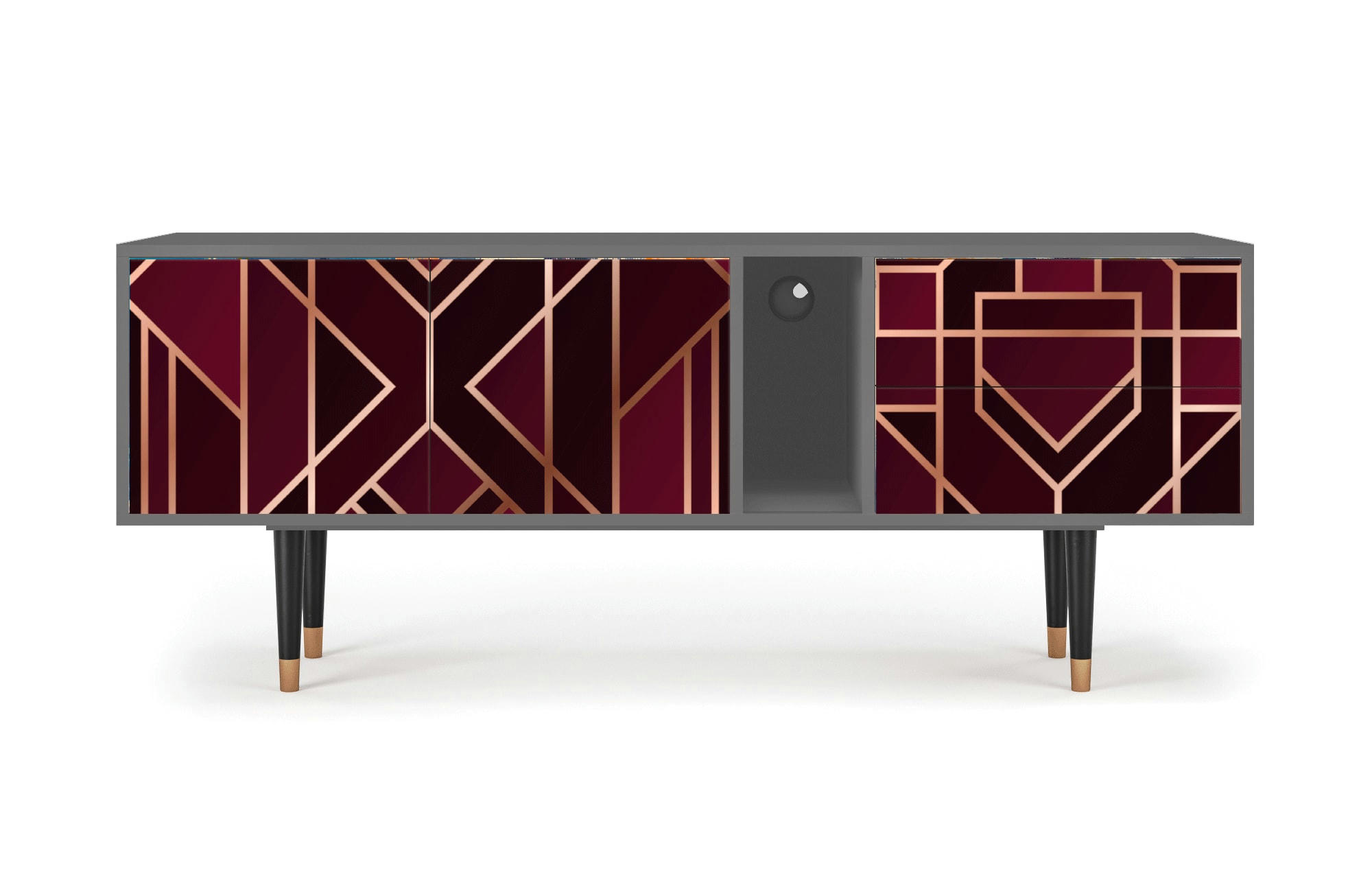 BURGUNDY JEWELERY - Meuble TV  bordeaux 2 tiroirs et 2 portes L 170 cm