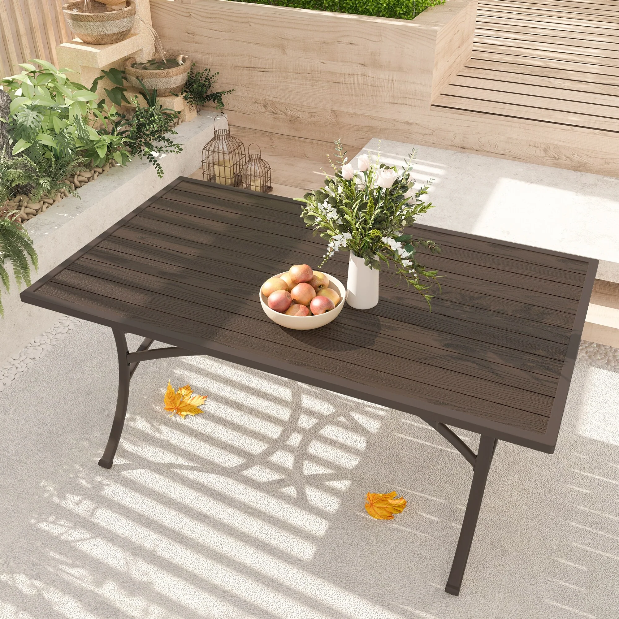 66 Patio Steel Rectangular Dining Table with 1.9'' Umbrella Hole