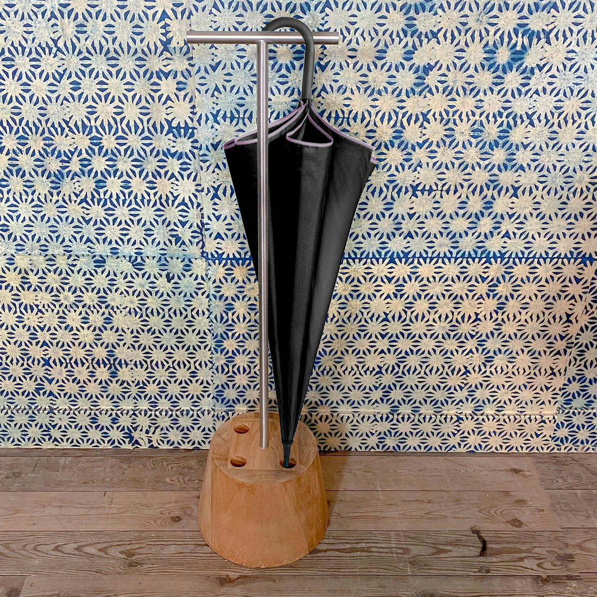 ACIER - Porte parapluie en teck et acier inoxydable h90cm