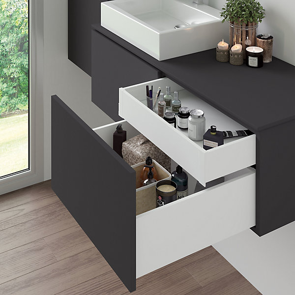 Emuca Tiroir extérieur Vertex avec réglages 3D hauteur 93mm, 40kg, profondeur 270mm, Acier, Peint en blanc