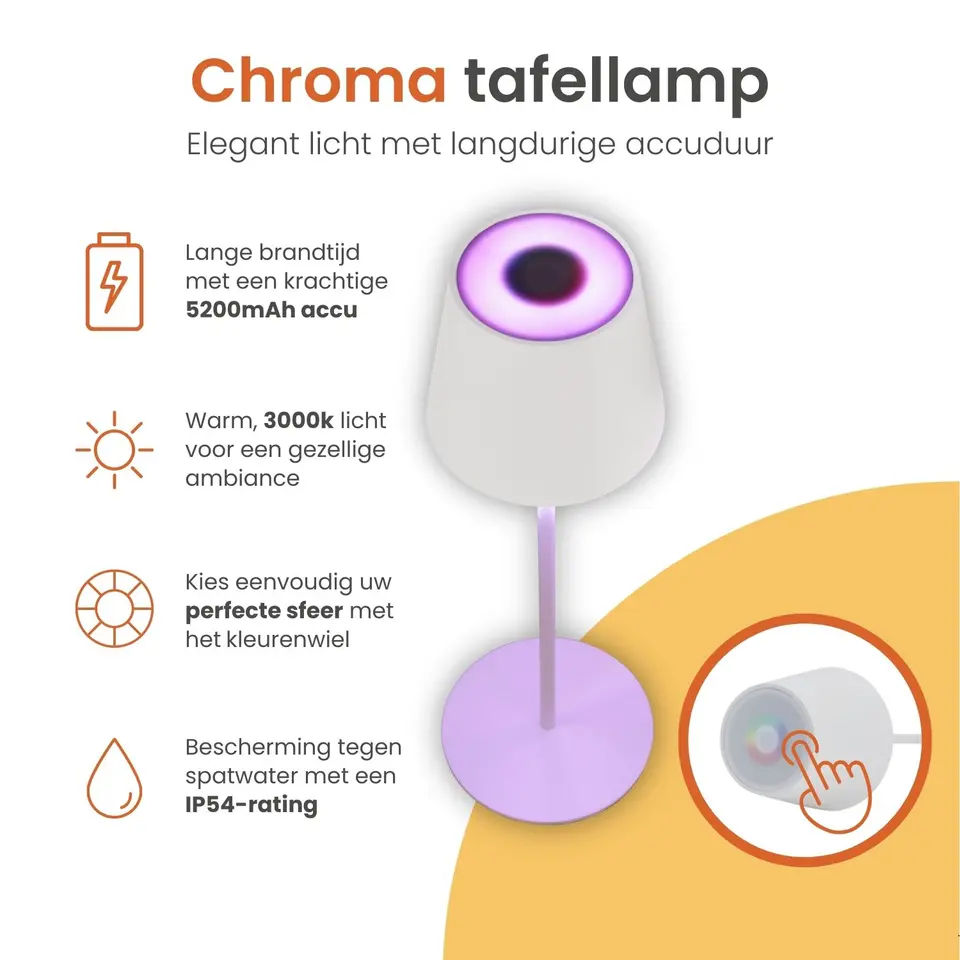 Goliving Chroma Tafellamp Oplaadbaar �?Draadloos en Dimbaar �?Touch �?Nachtlamp