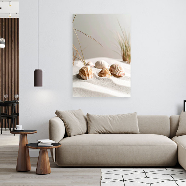 Obraz do salonu kuchni biura, Muszelki plaża rośliny natura beżowy 20x30