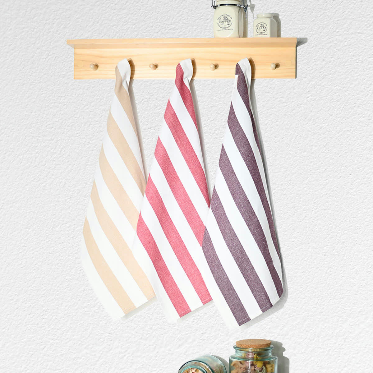 MELROSE - 3 torchons assortis coton  prune/ficelle/cardinal 45x70 cm