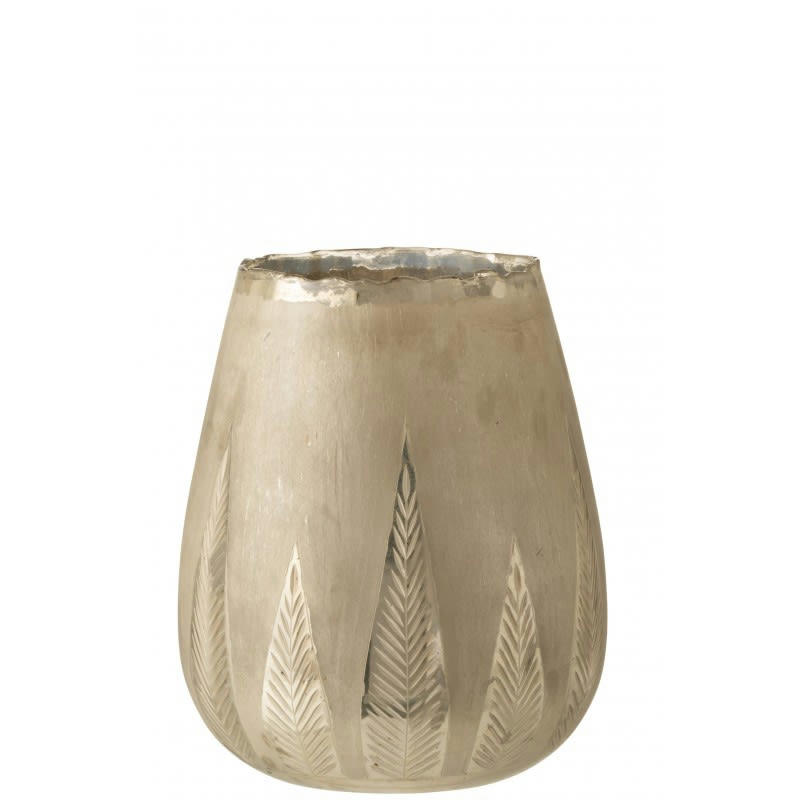 FEUILLE - Photophore rond verre argent H31cm