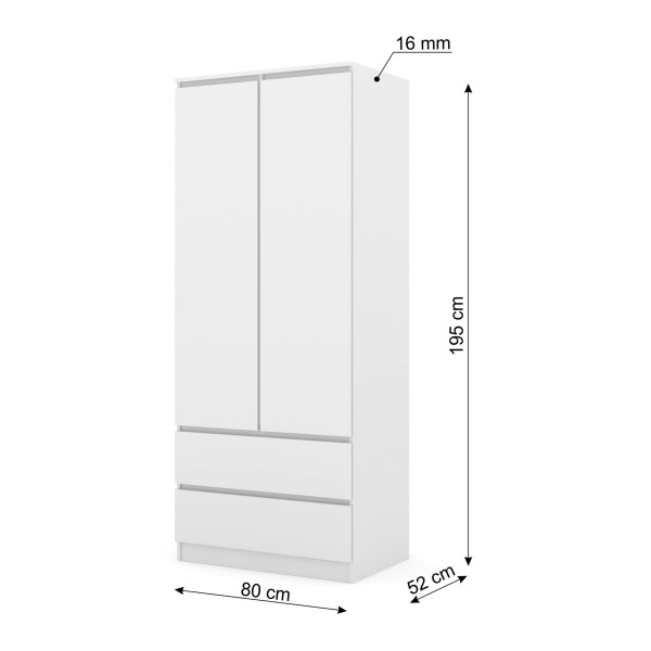 Szafa ubraniowa MAJA 80 cm 2D2S biały mat dwudrzwiowa półki drążek szuflady
