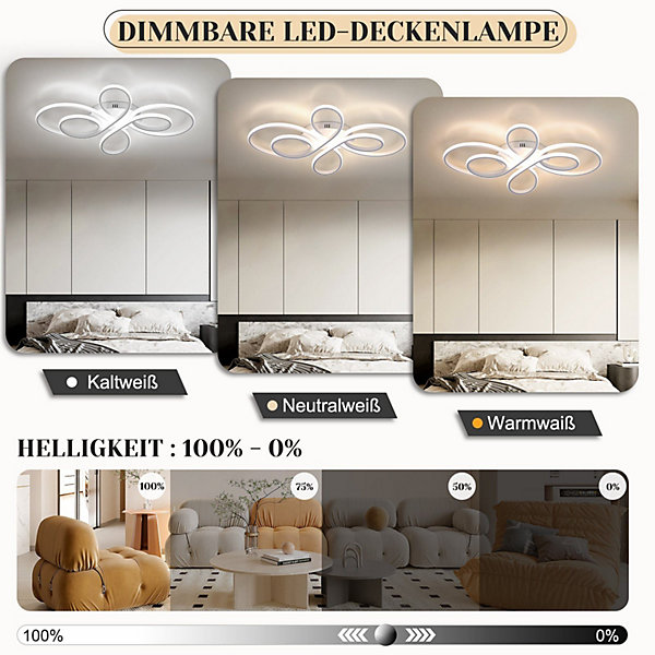 NETTLIFE Plafonnier LED Dimmable 80 cm Blanc 78 W Salon Design Moderneavec Télécommande Idéal pour Salle à Manger Bureau Cuisine