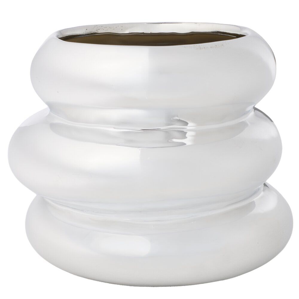Vase bas céramique forme arrondie superposée gris chromé Ø11,5xH12,5cm
