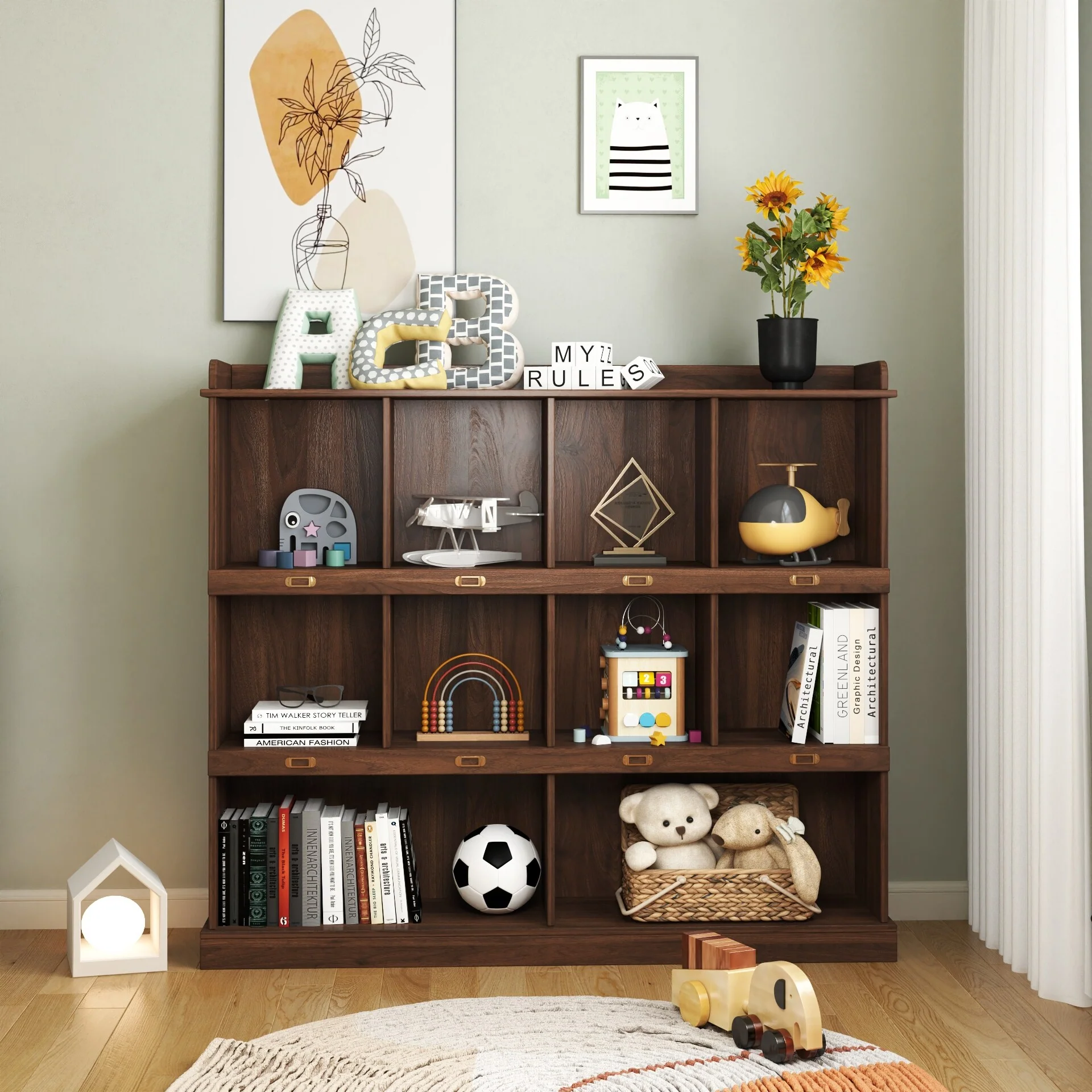 Large Wood Open Bookshelves, Freestanding Display Storage Shelves, Tall Bookcases for Living Room, Home Office