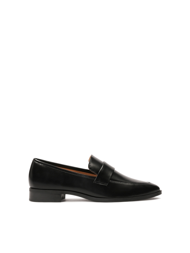 Black slip-on leather box shoes