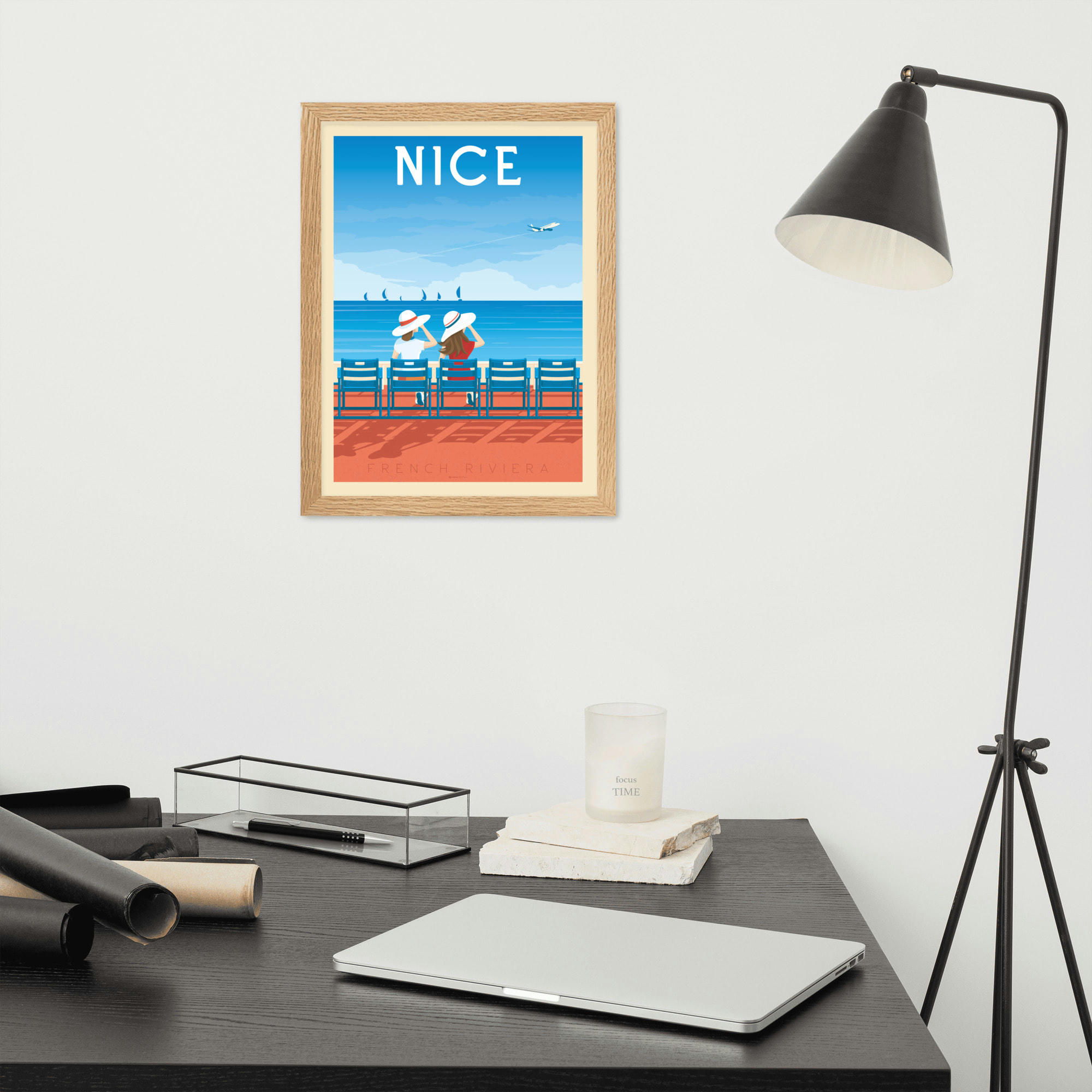 - Affiche Nice French Riviera France avec Cadre (Bois) 21x29,7 cm