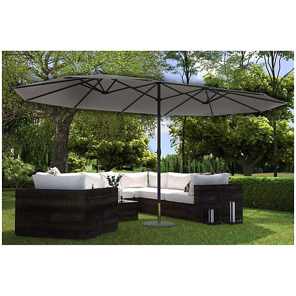 Parasol de jardin double Gris 4.50 x 2.65 x H 2.40 Toile polyester TWIN KZ GARDEN