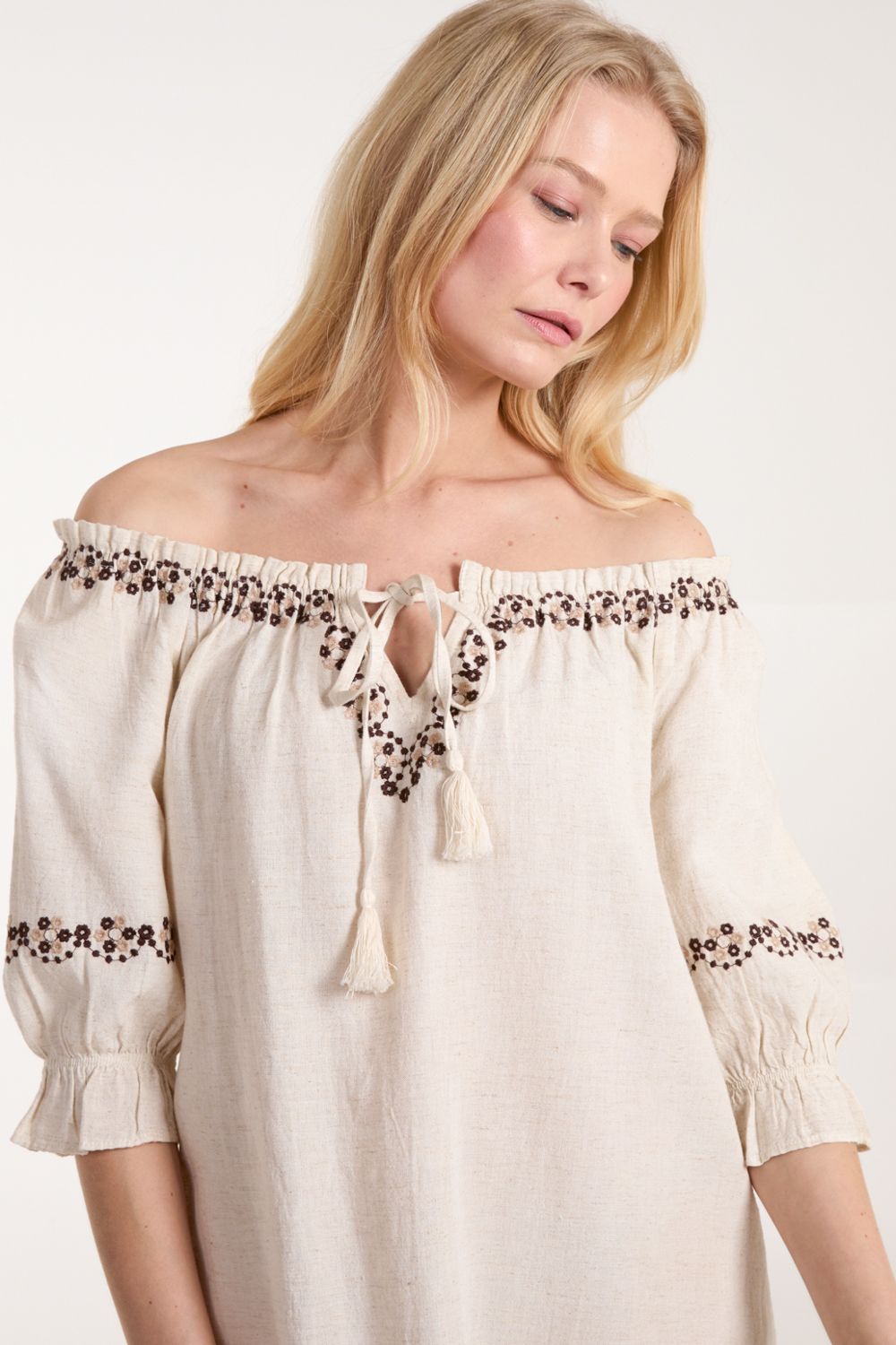 Blue Vanilla Sleeve Embroidered Tunic Dress