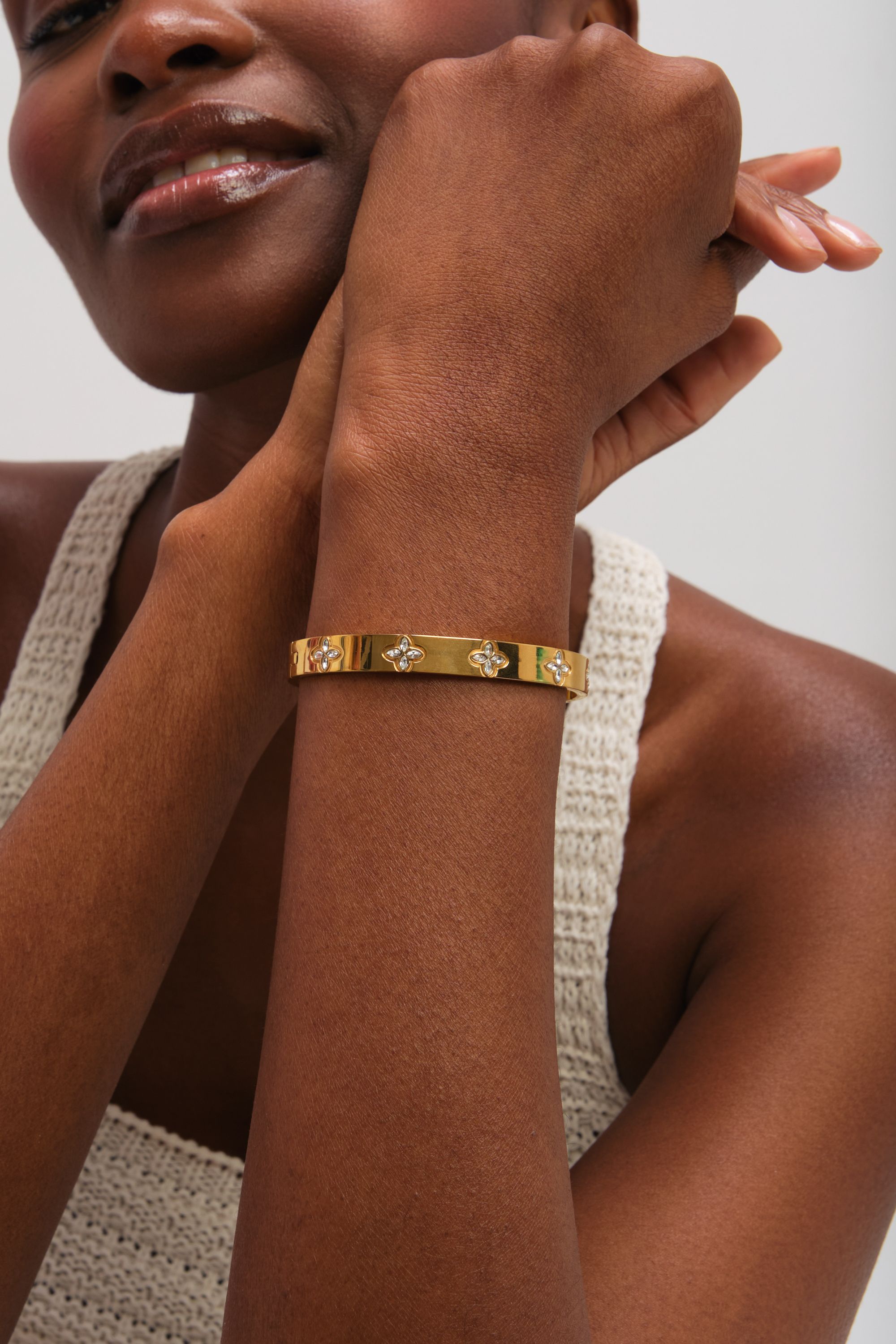 Jon Richard Gold Plated Waterproof Crystal Clover Bangle