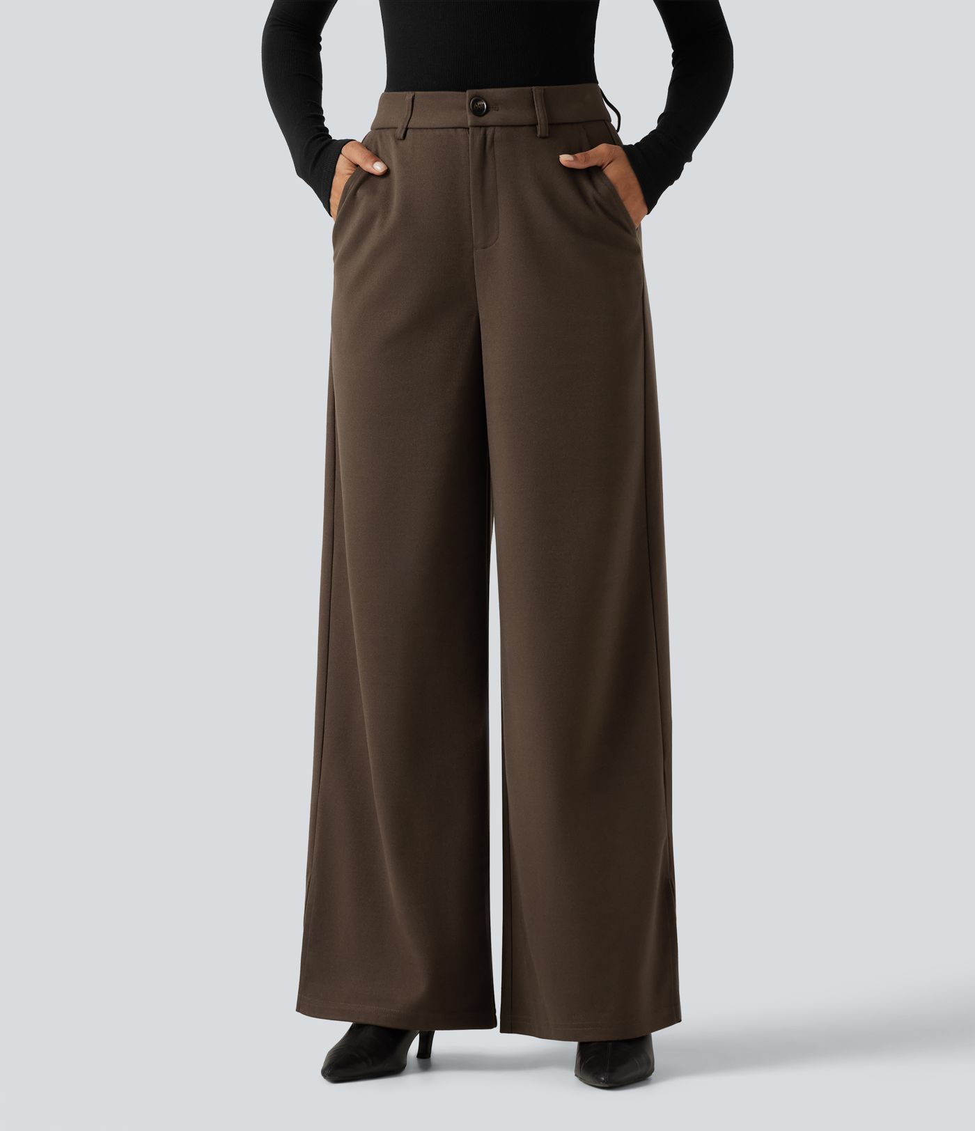 Pantalon de bureau taille haute coupe large avec poches