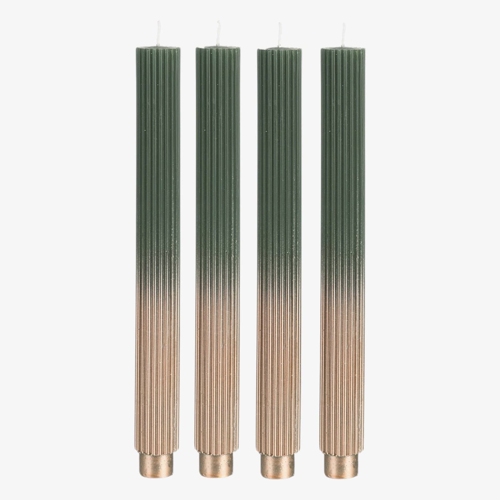 Stabkerzen Rille Grün, ⌀ 2.8 cm, H 265 mm, 4 Stück