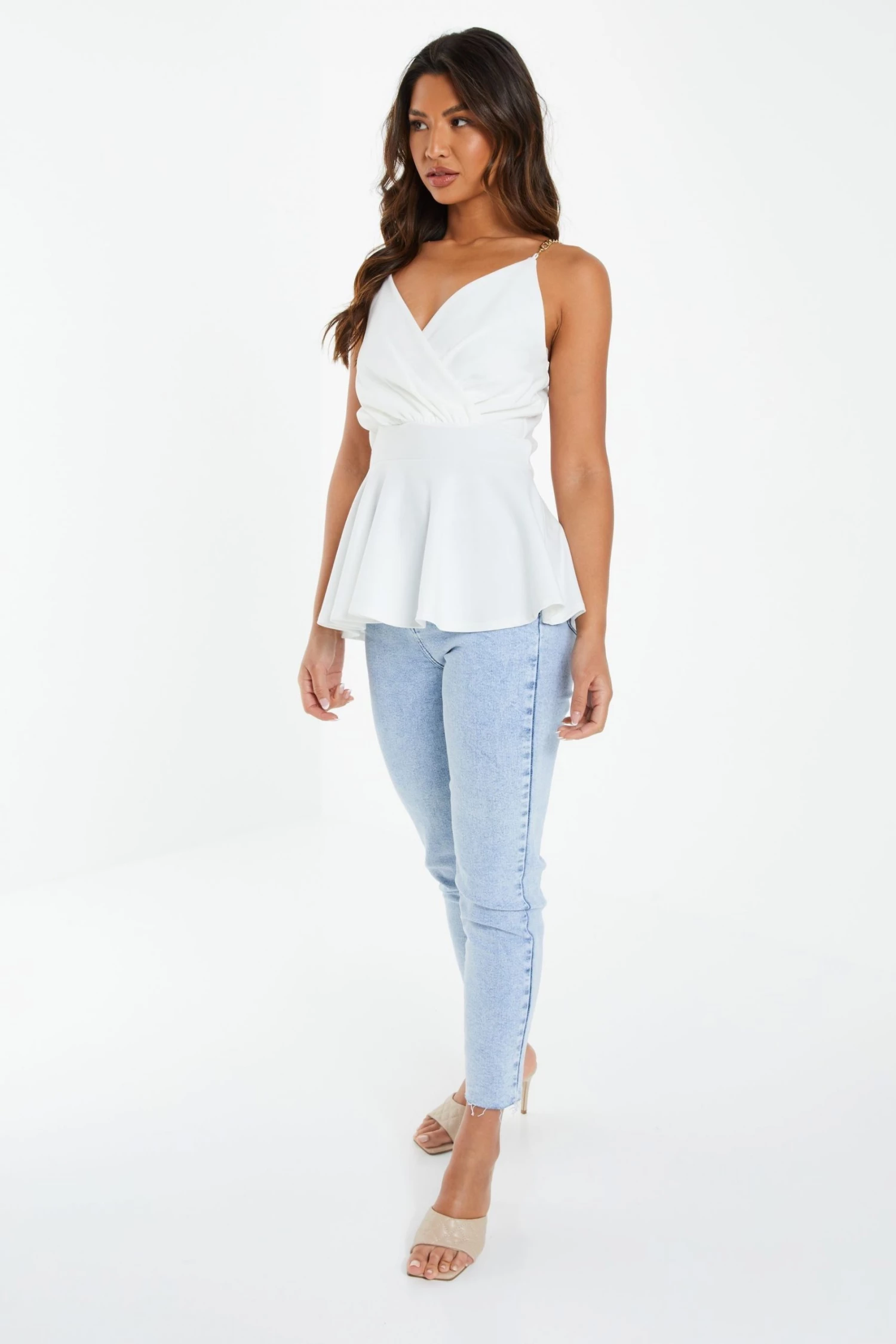 Quiz Pink Chain Wrap Peplum Top