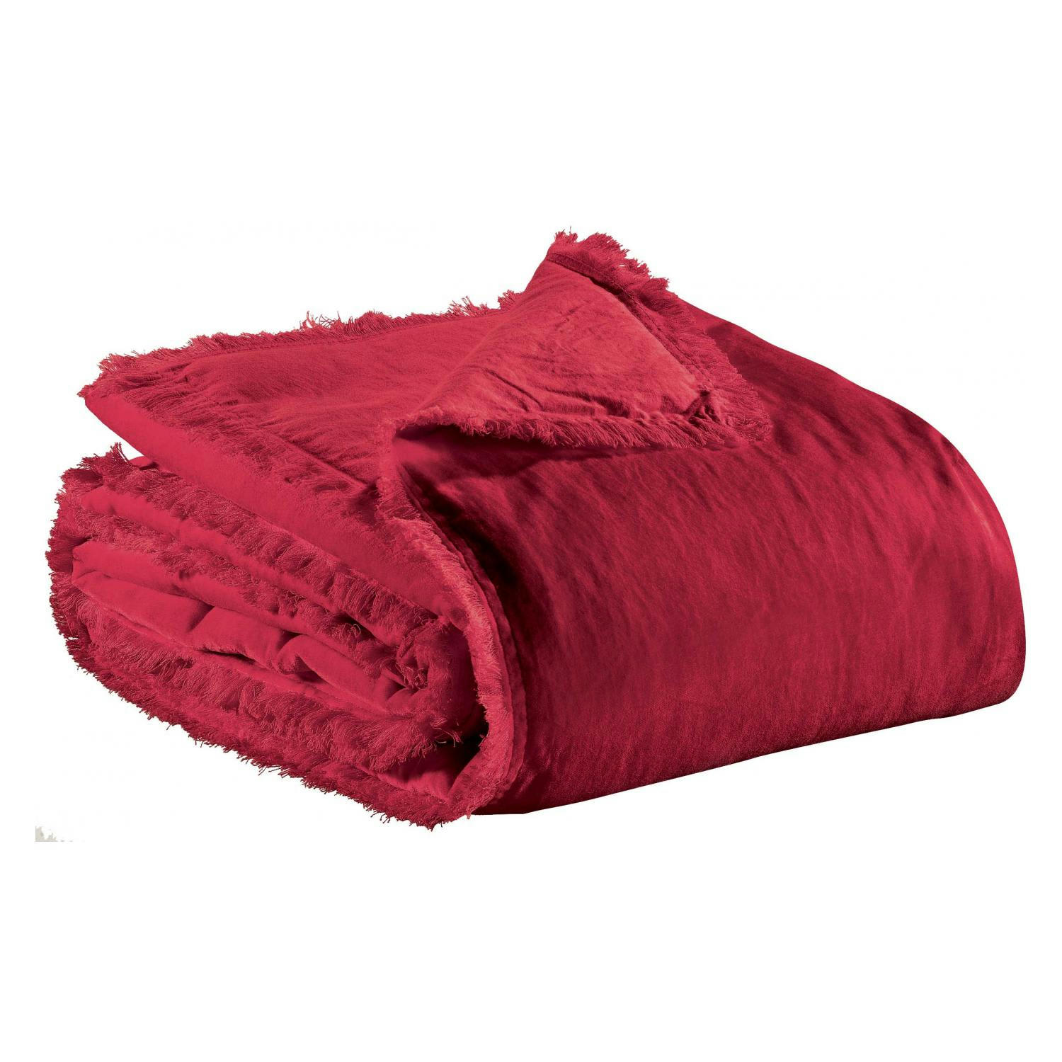 FARA - Plaid uni  en coton rubis 135 x 200