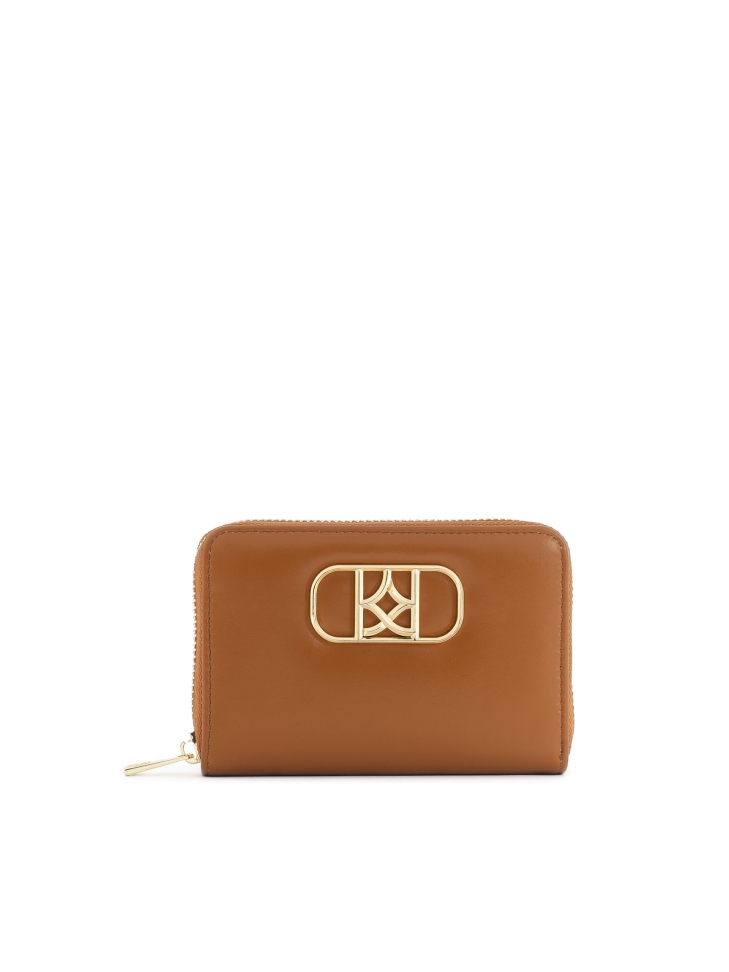 Light brown wallet with decorative monogram