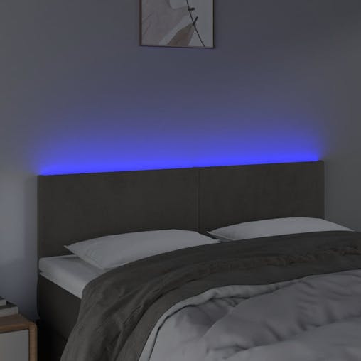 NNEVL LED Headboard Dark Grey 144x5x78/88 cm Velvet