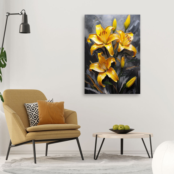 Feeby Obraz na płótnie, Lilie Kwiaty Żółte Malowane 40x60