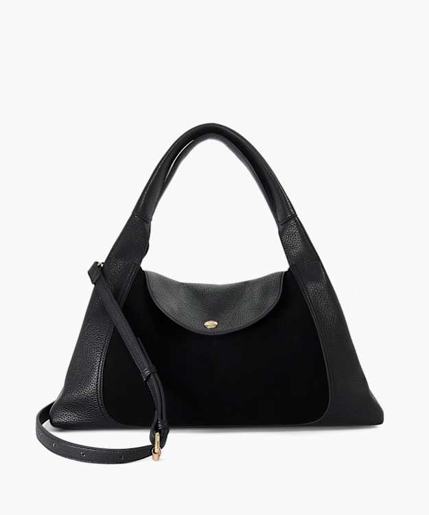Deeply Black - Leather-Trim Shoulder Bag