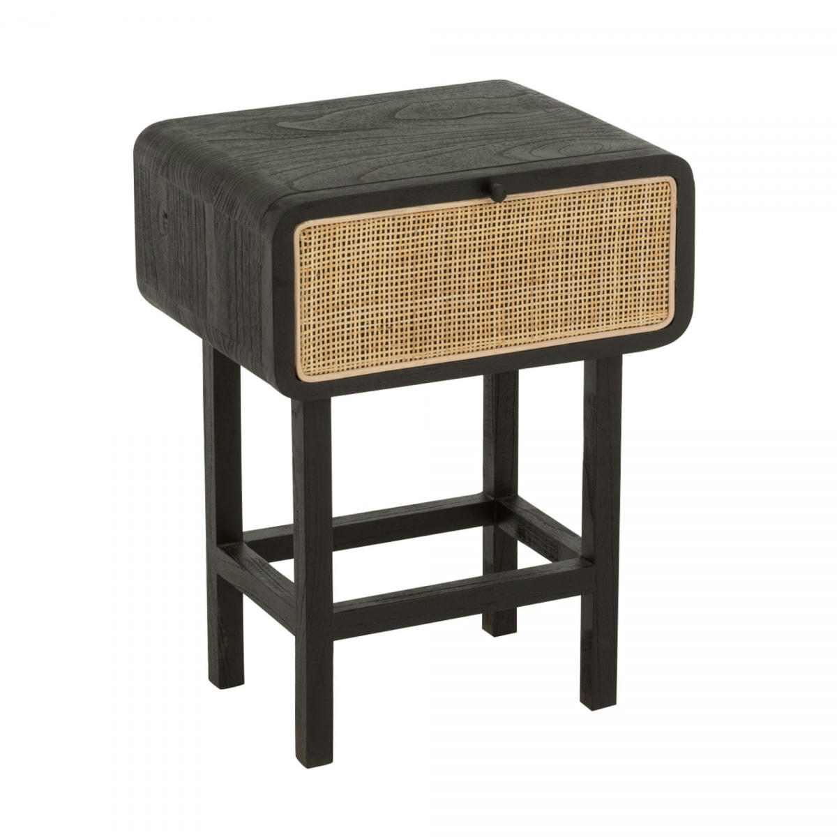 DAISY - Table de chevet en rotin et bois noir