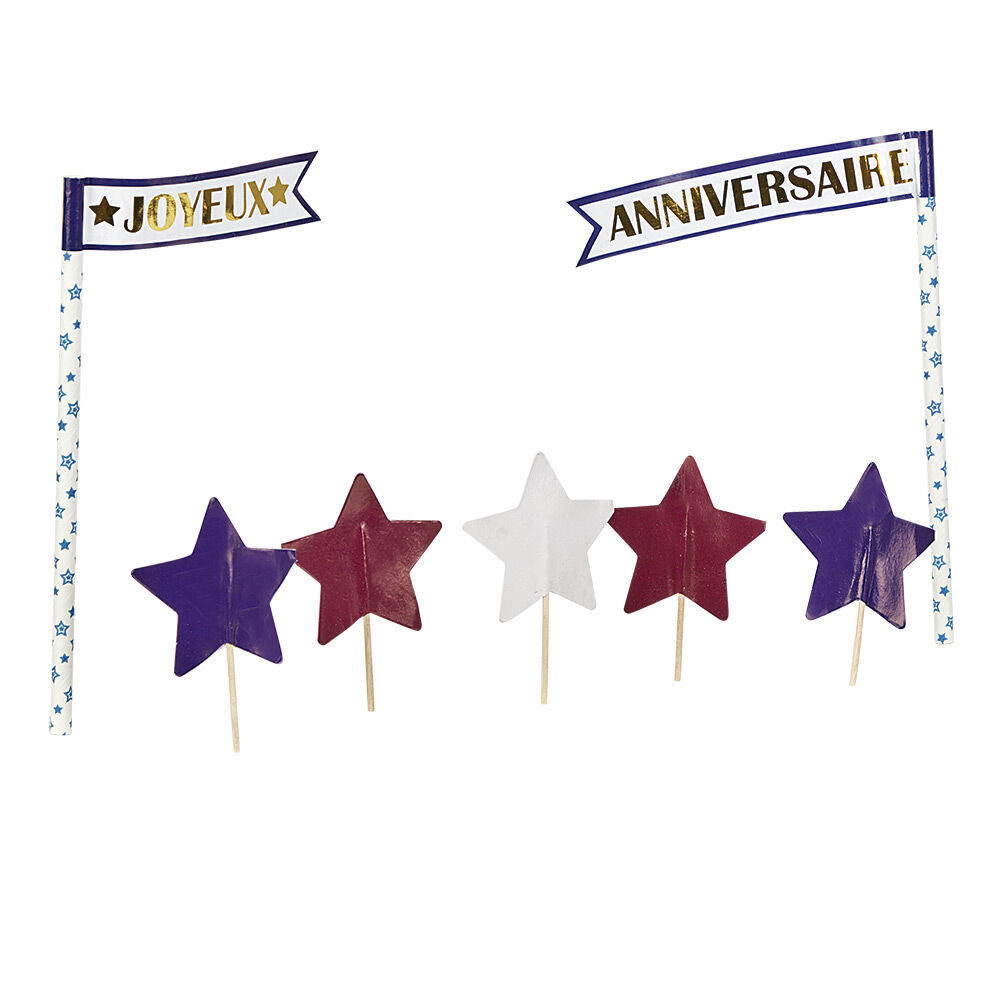 Décoration gâteau Joyeux anniversaire et étoiles
