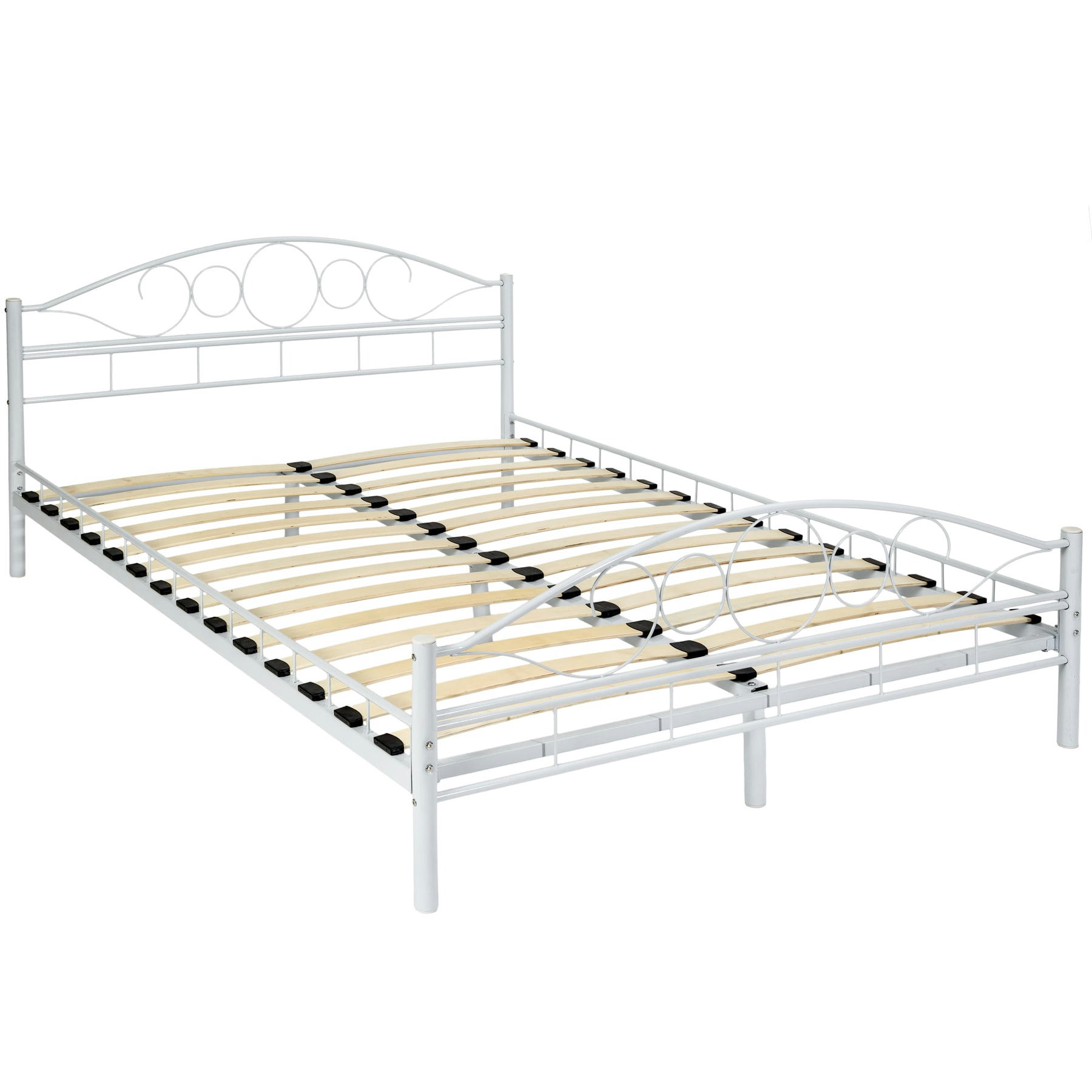- Lit design moderne avec sommier avec Cadre en Acier solide blanc/blanc