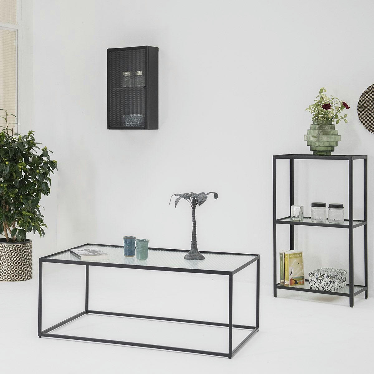 - Table basse métal plateau verre