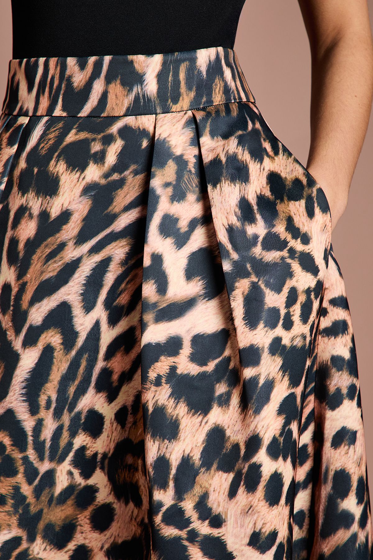 Coast Lisa Tan Leopard Satin Midi Skirt