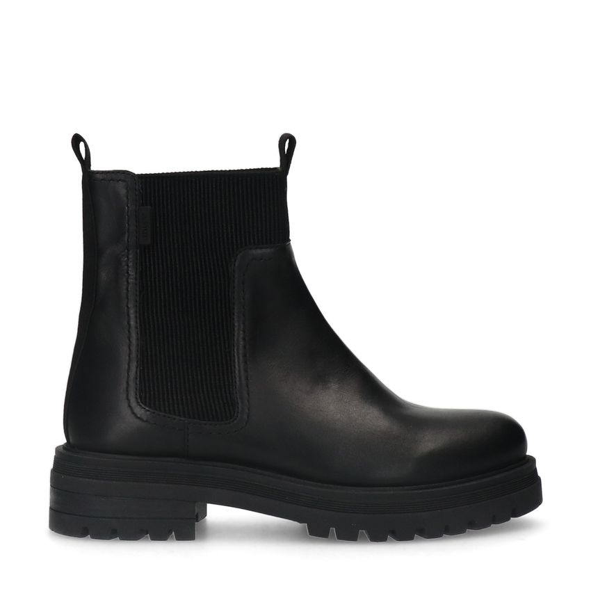 Manfield Zwarte leren chelsea boots