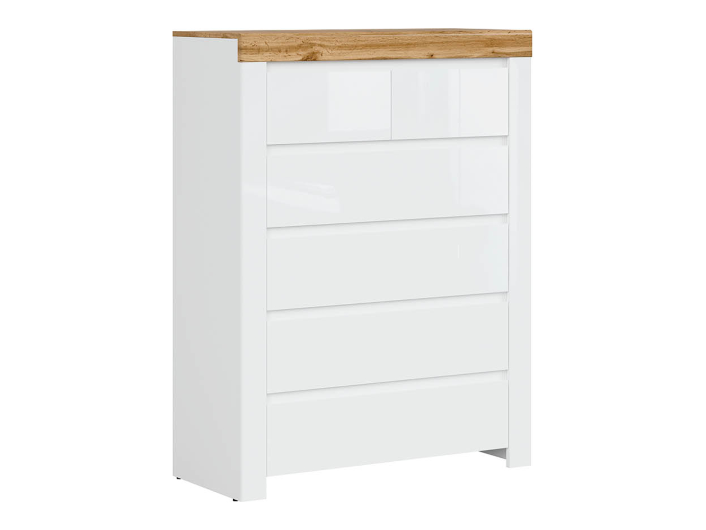 Komoda Holten 99 cm z 6 szufladami biały/dąb wotan/biały połysk
