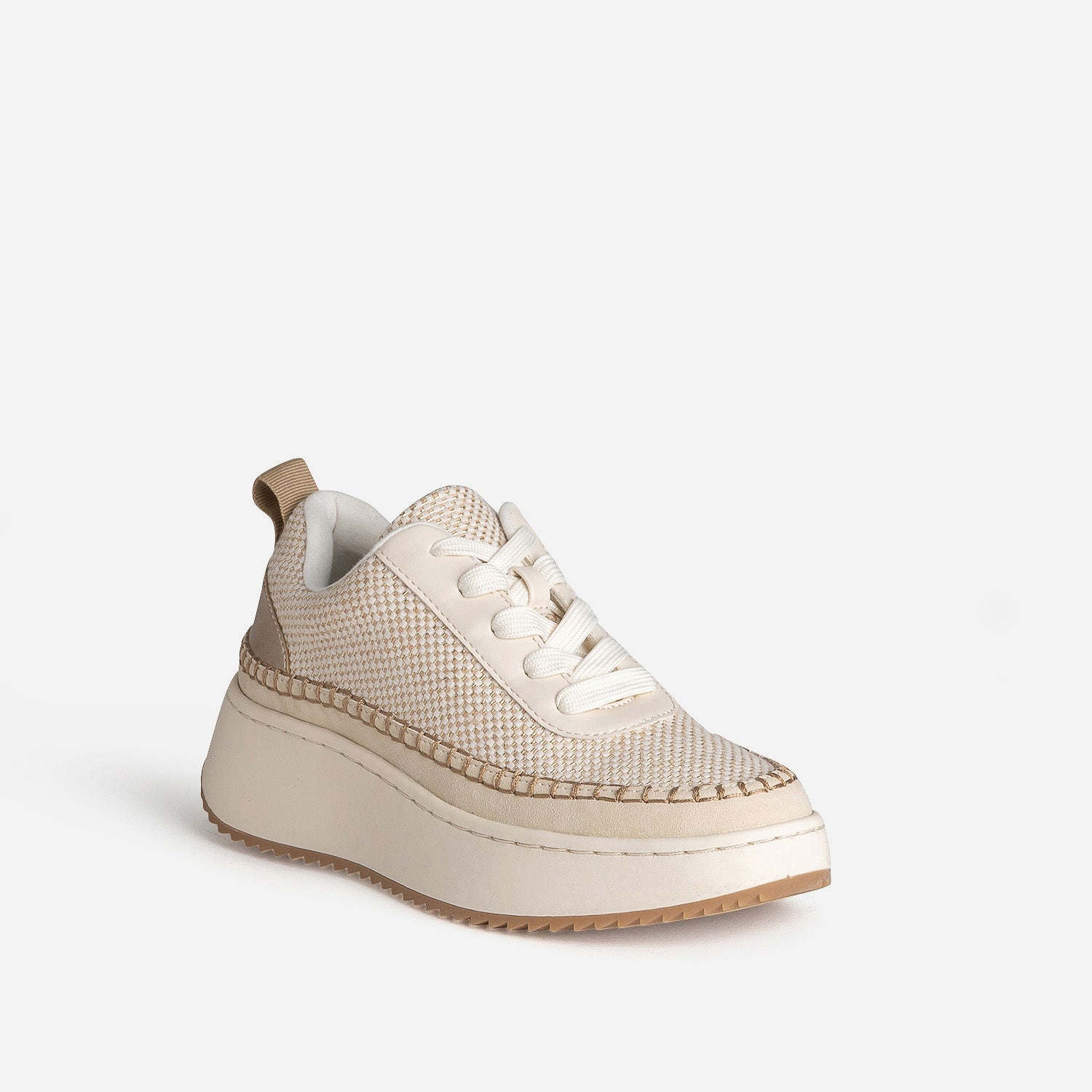 Tennis TEXTO beige tressage doré et surpiqûre contrastée