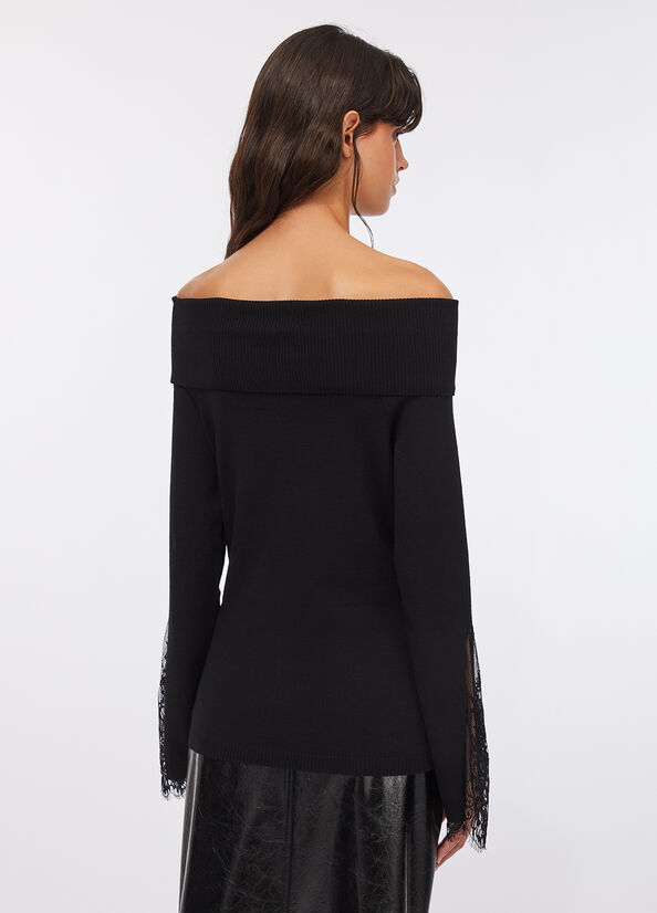 Maglia bardot con pizzo