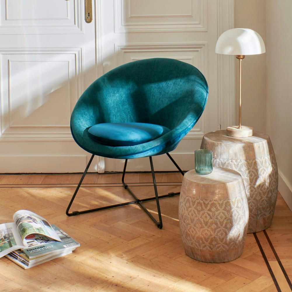 GARBO - Fauteuil en velours vert émeraude