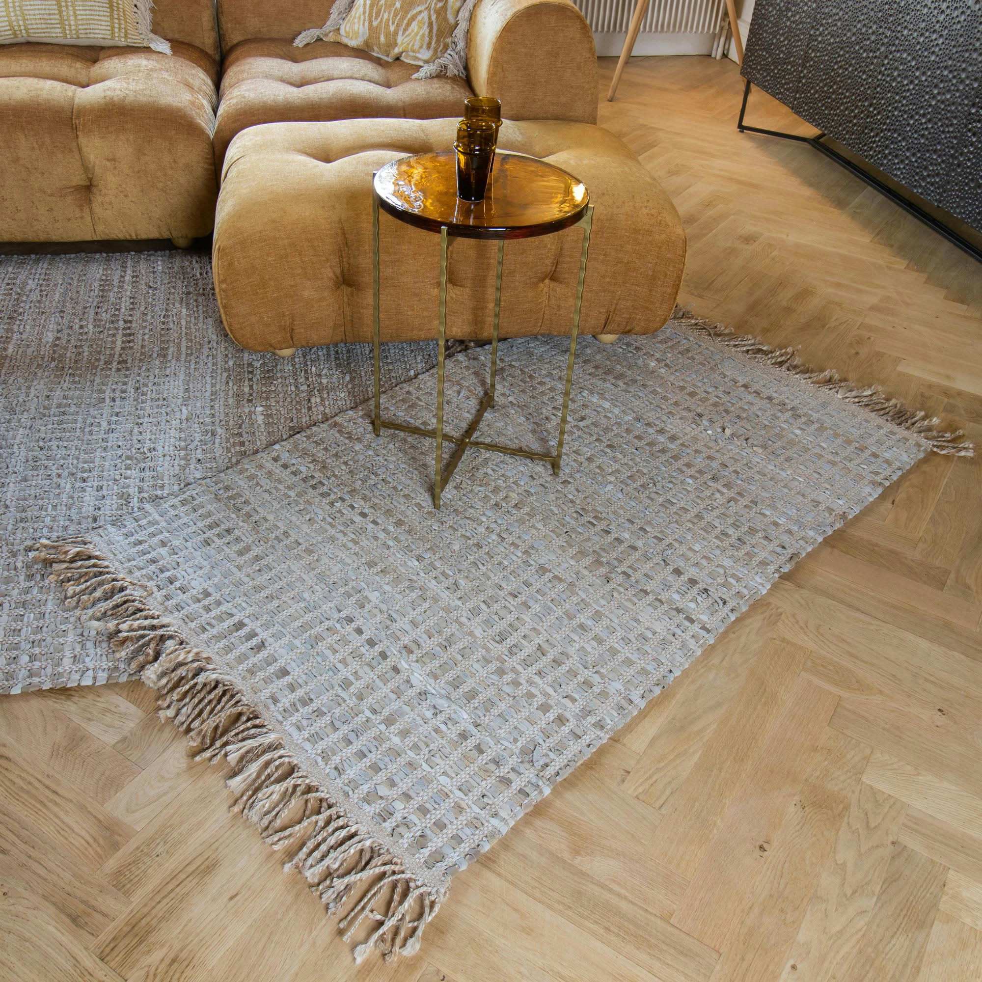 ALTAY - Tapis en cuir, jute et coton 150x90cm