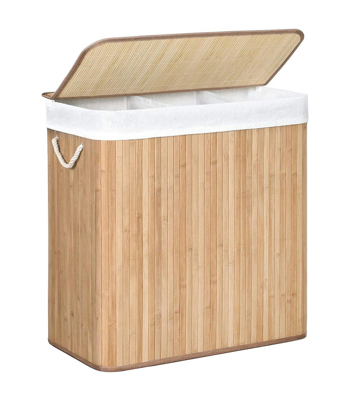 - Panier à linge en Bambou 3 Compartiments - L60 x H61.5 cm