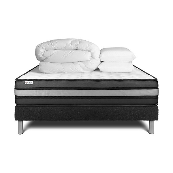 Pack sommier kit matelasMousse polyuréthane à mémoire de forme avec couette et oreillers