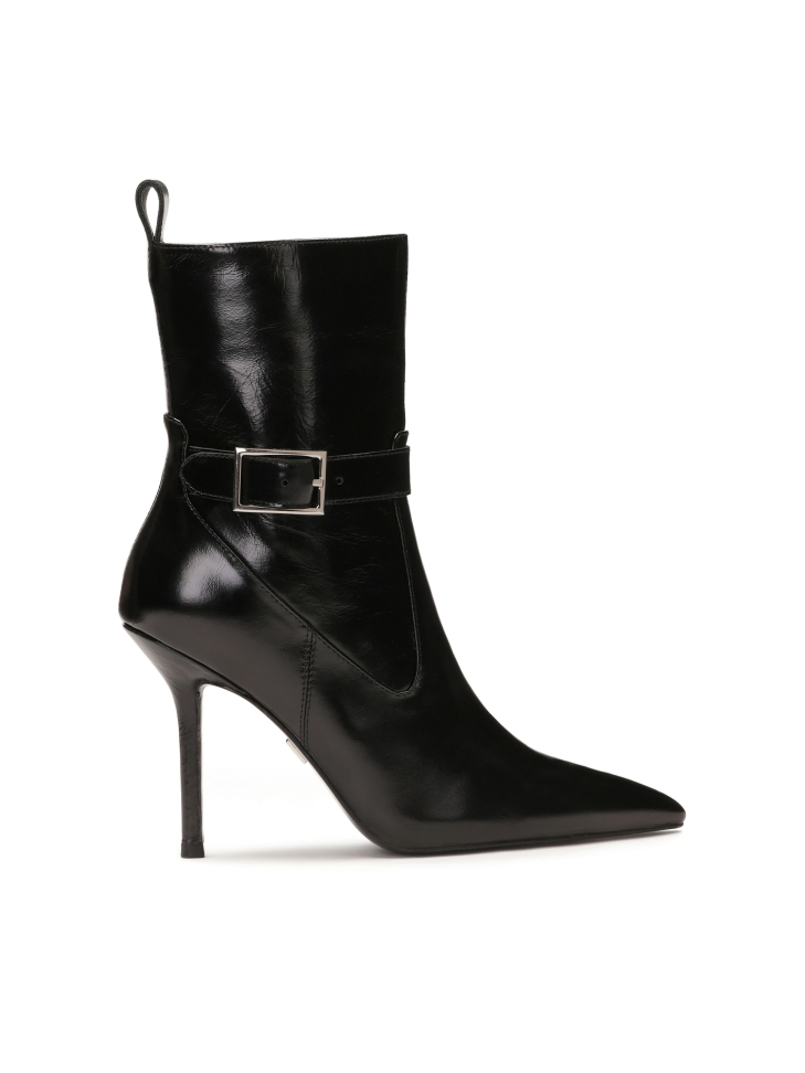 Elegant black boots on a thin stiletto heel