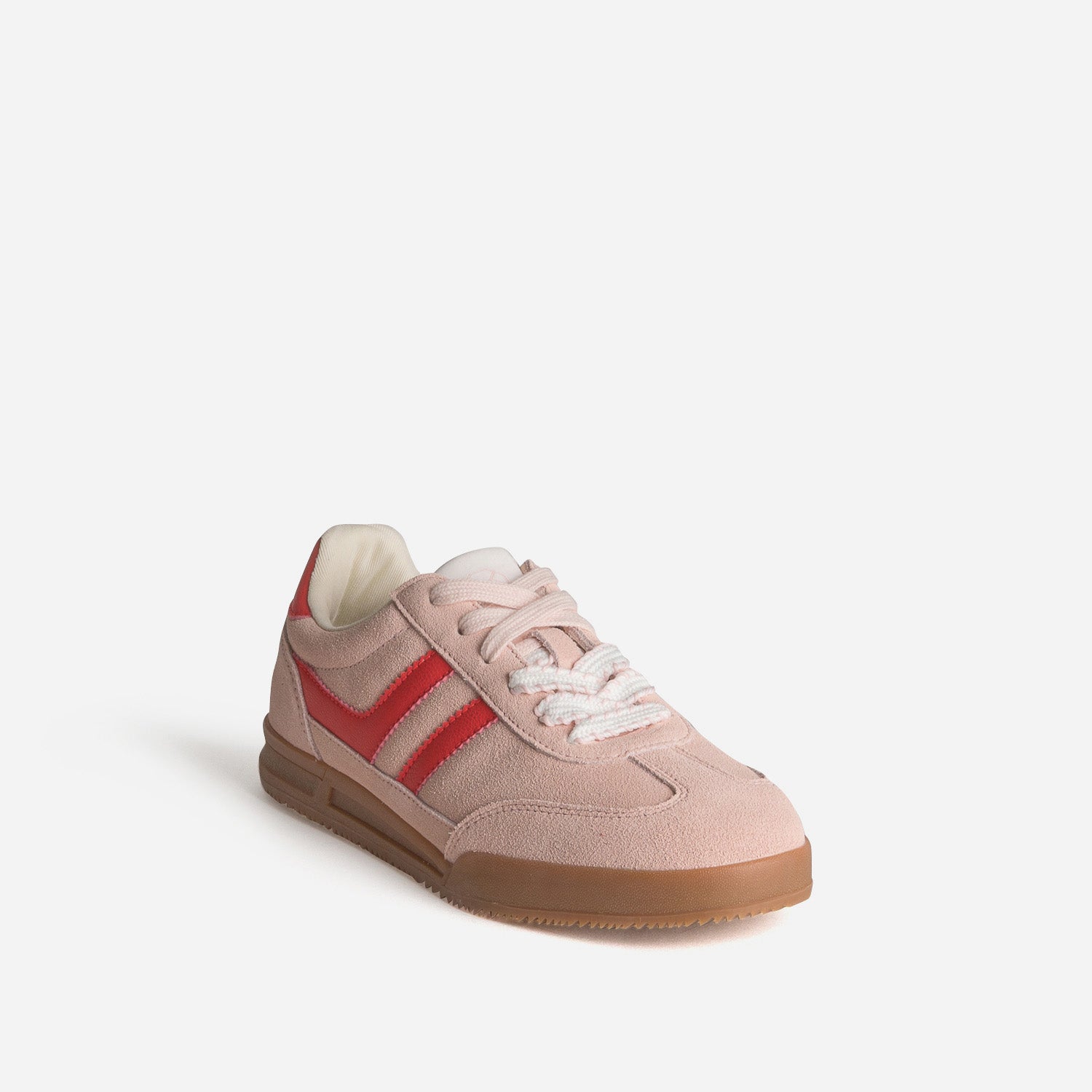 Tennis rose cuir velours détails rouges