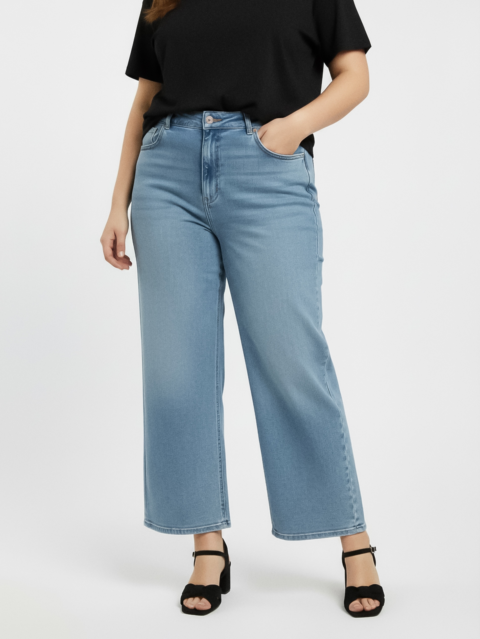 Jeansy wide leg z efektem sprania Plus size