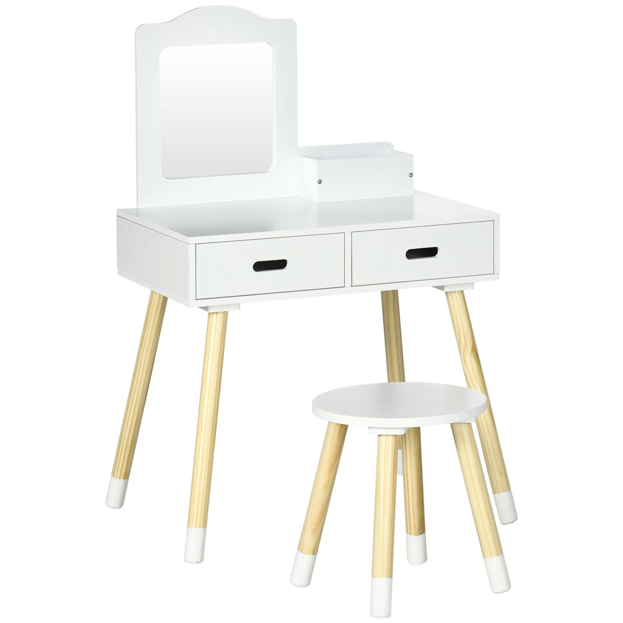 - Coiffeuse enfant design scandinave et tabouret bois pin MDF blanc