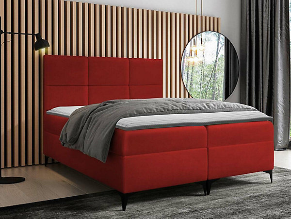 Lit continental Baltimore 133, Double, Rouge, Tissu, Disponible