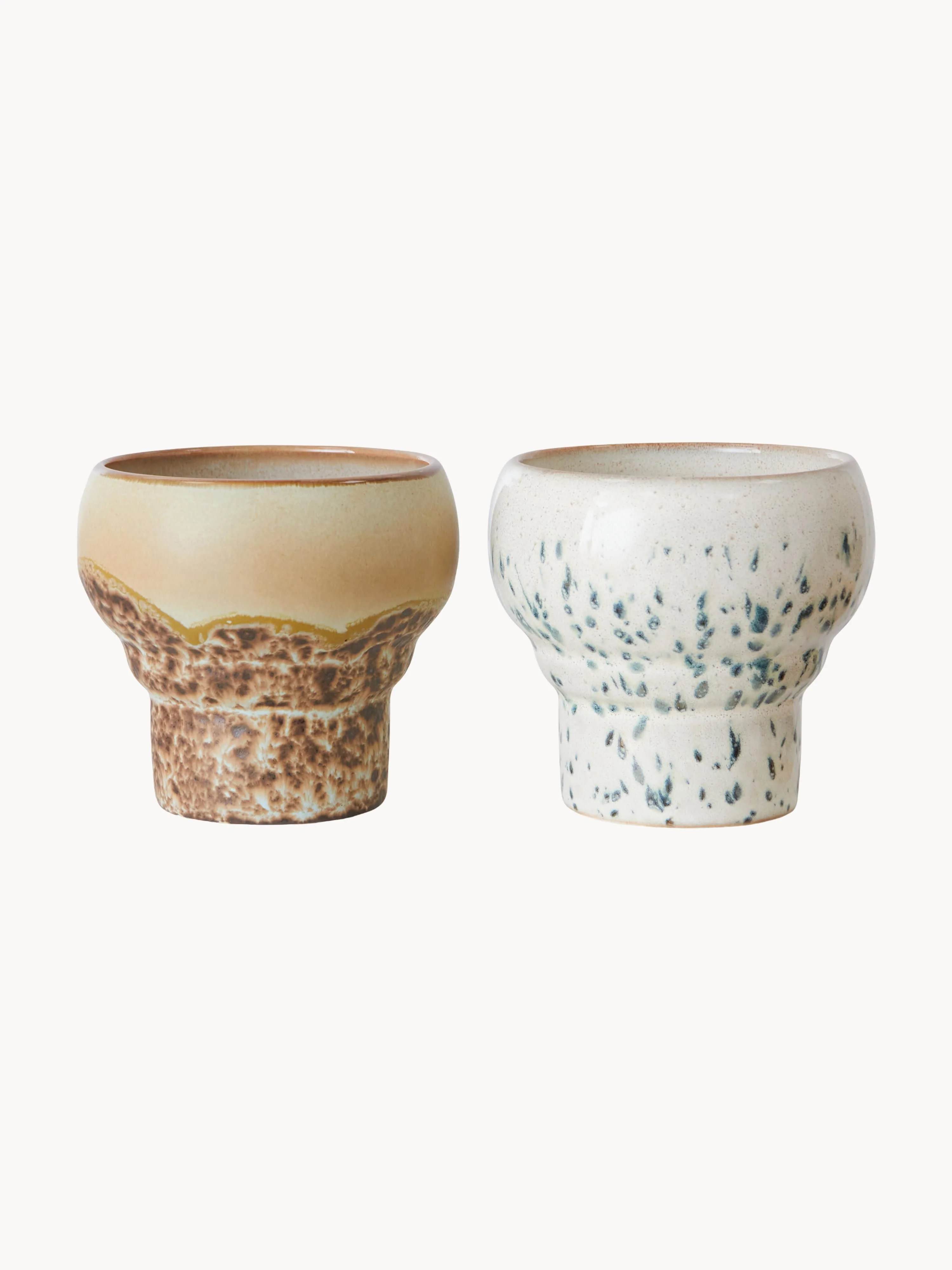 Handgefertigte Becher 70's mit Reaktivglasur, 2er-Set