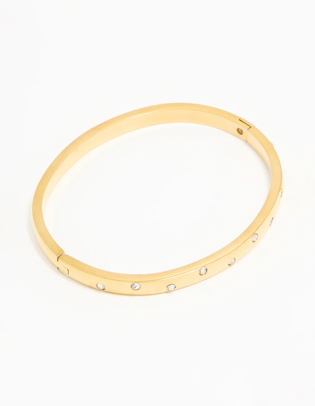 Waterproof Gold Plated Stainless Steel Diamante Smooth Hinged Bracelet
